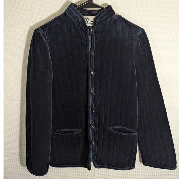 Butte Velvet Jacket Mens M Navy Blue Mandarin Collar Vintage 70s 80s Blazer - Picture 1 of 4